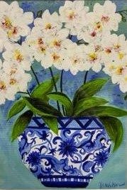 Orchids in Blue Pot